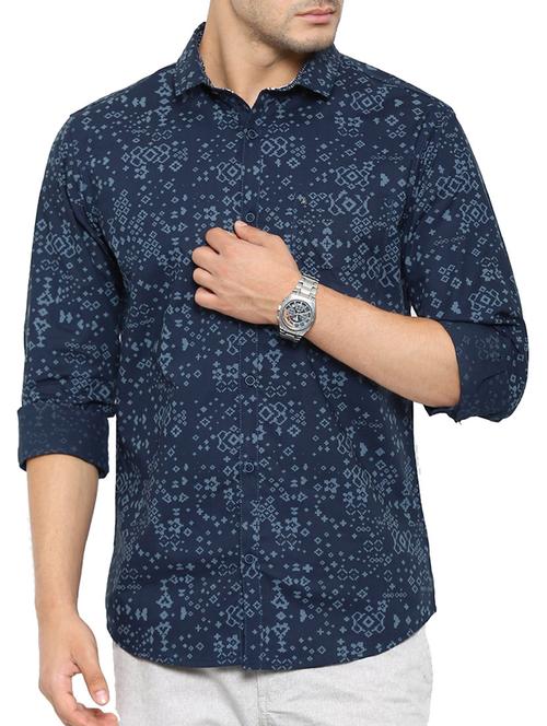 navy blue cotton casual shirt - 12591799 - Very Small Image - 1