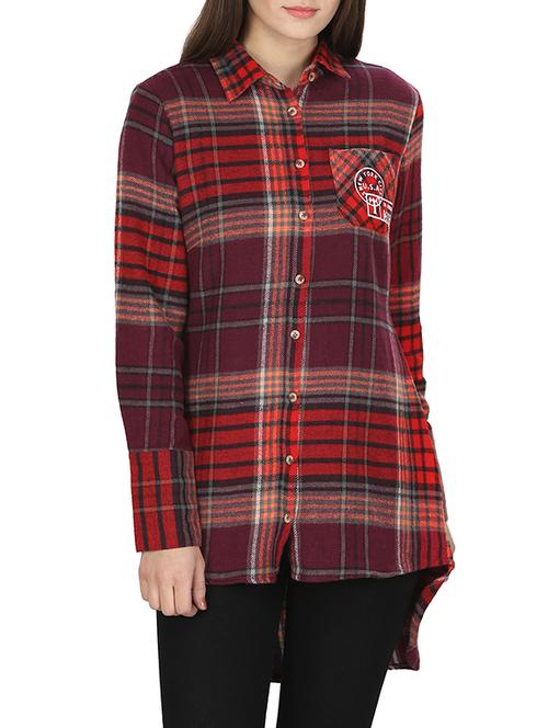 brown red checkered cotton shirt - 12592162 - Very Small Image - 1