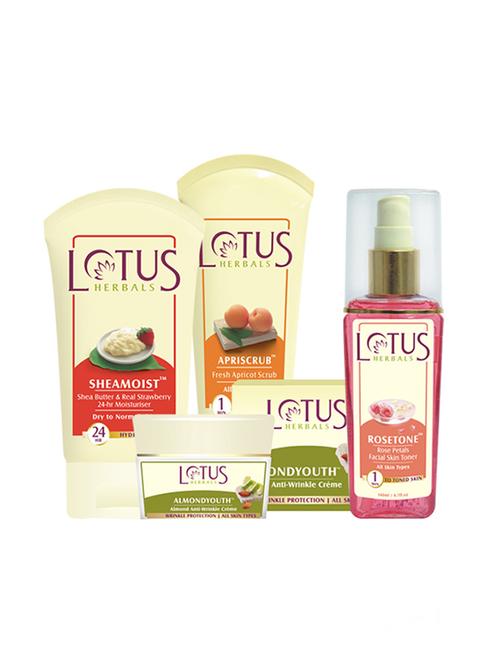 lotus herbals combo of scrub, anti wrinkle cream, facial skin toner & moisturiser - 12592476 - Very Small Image - 1