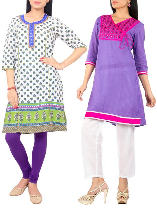multi colored set of 2 cotton combo kurta - 12592537 - Very Small Image - 1