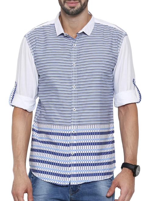 blue striped cotton casual shirt - 12594053 - Very Small Image - 1