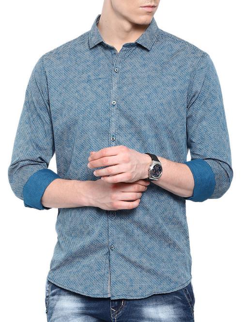 blue cotton casual shirt - 12594062 - Very Small Image - 1