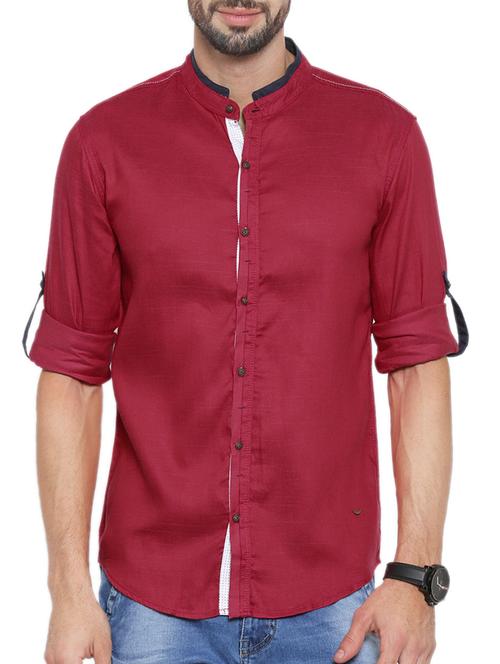 solid red cotton casual shirt - 12594097 - Very Small Image - 1