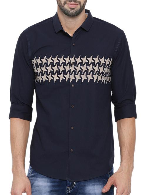 navy blue cotton casual shirt - 12594098 - Very Small Image - 1