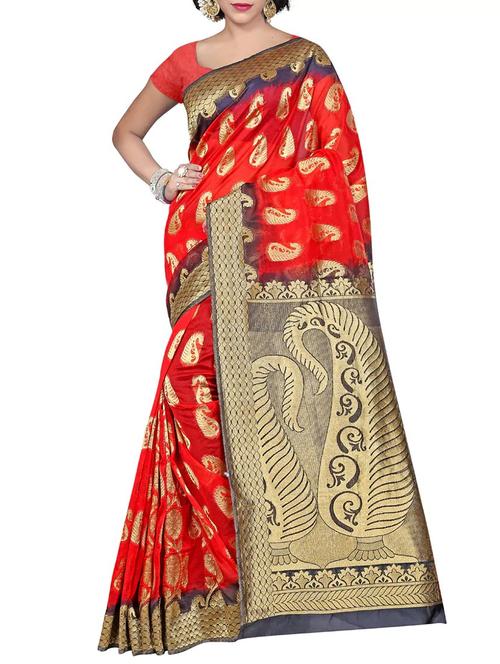 red art silk banarasi saree with blouse - 12603937 - Very Small Image - 1