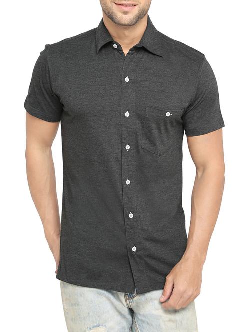 charcoal grey cotton casual shirt - 12610105 - Very Small Image - 1