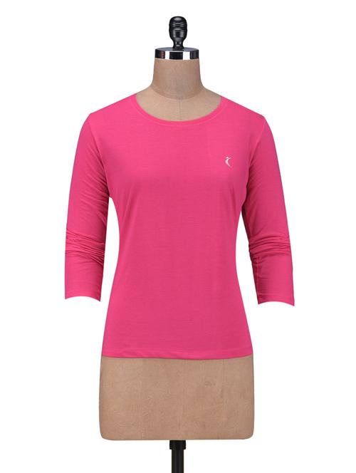 Solid Magenta Cotton Full Sleeves Top - 1261566 - Very Small Image - 1