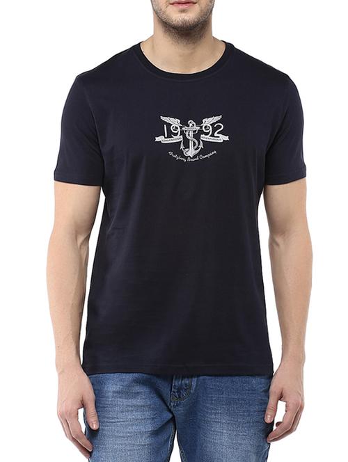 navy blue cotton chest print tshirt - 12619266 - Very Small Image - 1