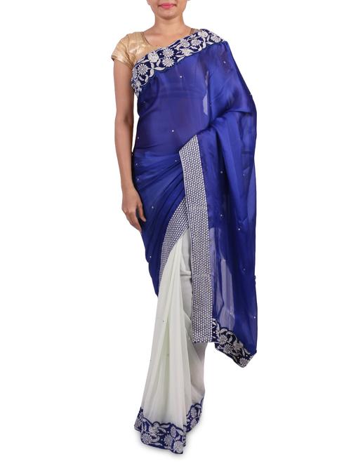 blue  georgette half and half saree - 1262034 - Very Small Image - 1