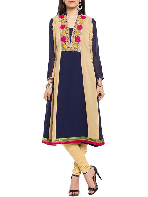 blue georgette flared kurta - 12623813 - Very Small Image - 1