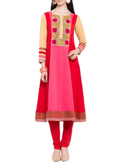 pink georgette flared kurta - 12623822 - Very Small Image - 1