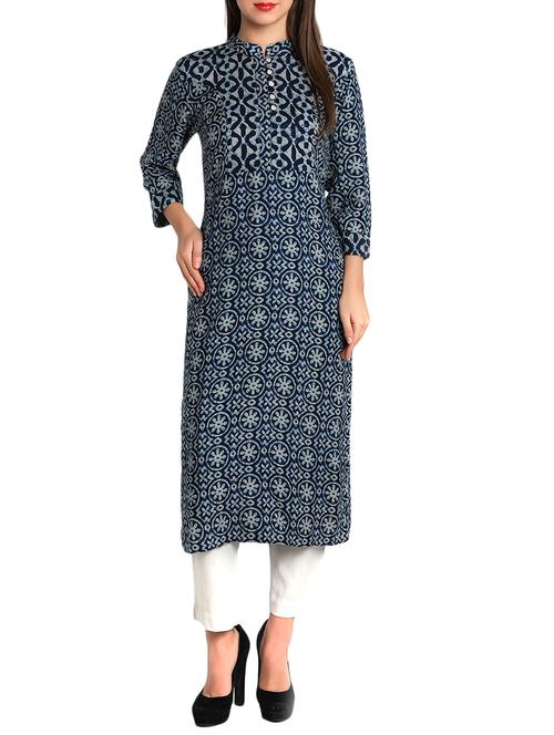 blue viscose straight kurta - 12648391 - Very Small Image - 1