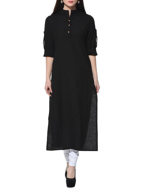 black cotton long kurta - 12648591 - Very Small Image - 1