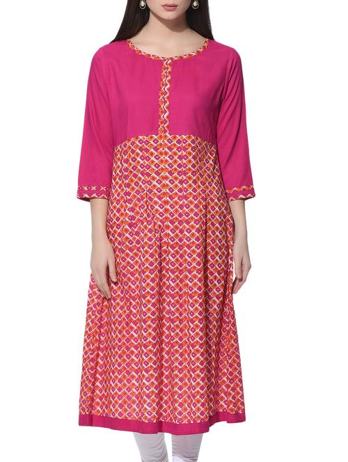 pink cotton flared kurta - 12648604 - Very Small Image - 1