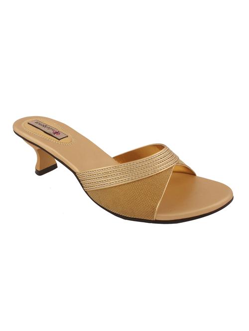 gold leatherette slip on sandals - 12648622 - Very Small Image - 1