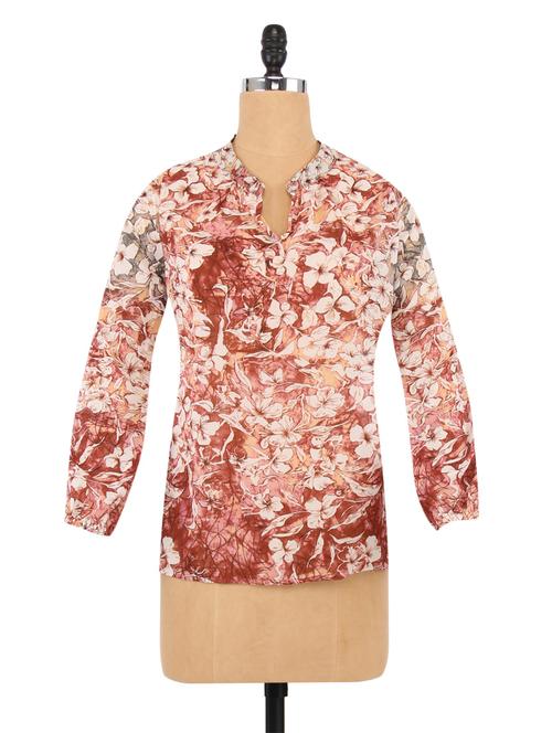 brown and white floral print top - 1264972 - Very Small Image - 1