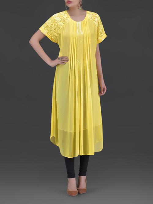 yellow pleated georgette kurta - 1265496 - Very Small Image - 1