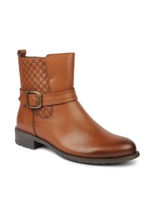 Brown Textured Zippered Leatherette Boots - 1266810 - Very Small Image - 1