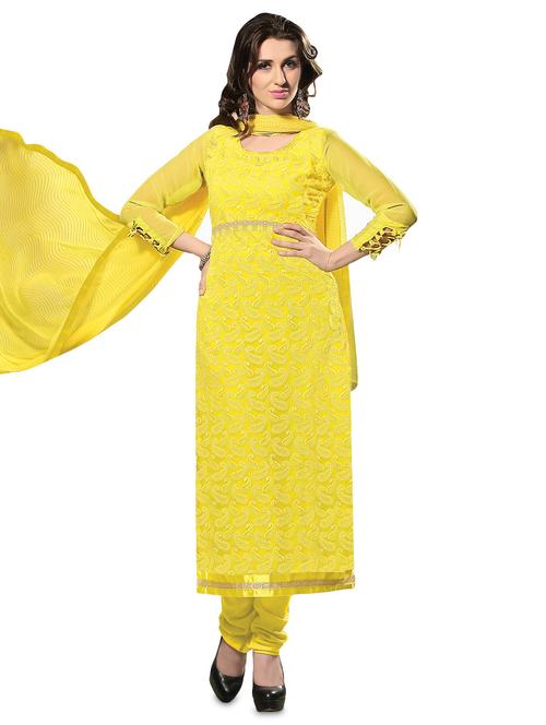 lemon yellow embroidered unstitched suit set - 1267010 - Very Small Image - 1