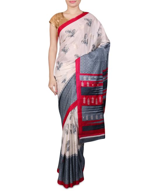 white printed silk saree - 1267589 - Very Small Image - 1