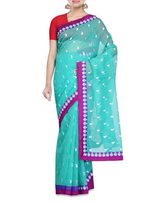 blue supernet embroidered sari - 1269198 - Very Small Image - 1