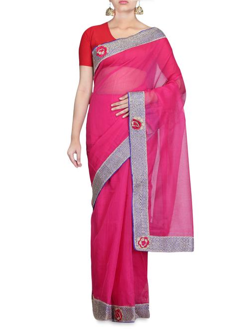 pink supernet embroidered sari - 1269200 - Very Small Image - 1