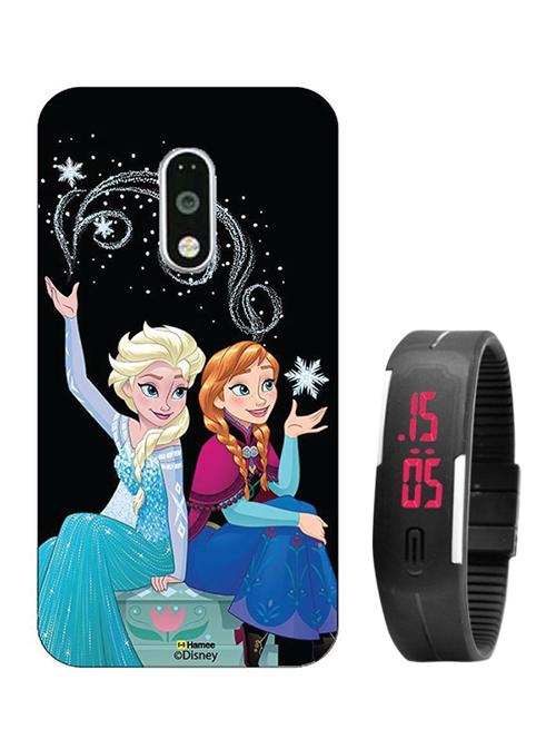 hamee disney frozen princess licensed hard back case cover for motorola moto g turbo cover with digital watch - combo 12 - 12701644 - Very Small Image - 1