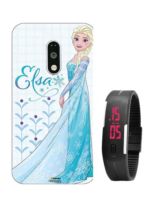hamee disney frozen princess licensed hard back case cover for motorola moto g turbo cover with digital watch - combo 37 - 12701659 - Very Small Image - 1