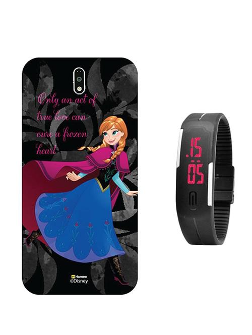 hamee disney frozen princess licensed hard back case cover for motorola moto m cover with digital watch - combo 47 - 12704469 - Very Small Image - 1