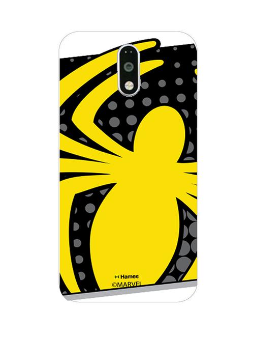 hamee marvel ultimate spider man licensed slim fit plastic hard back case cover for motorola moto m (yellow spider / white) - 12704527 - Very Small Image - 1