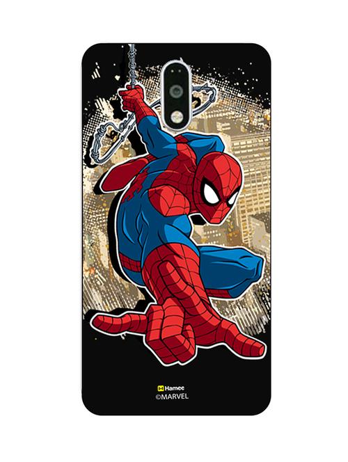 hamee marvel ultimate spider man licensed slim fit plastic hard back case cover for motorola moto m (brown swinging / black) - 12704534 - Very Small Image - 1