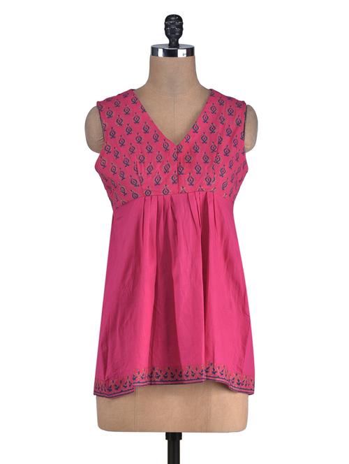 printed fuchsia cotton top with gathers - 1274276 - Very Small Image - 1