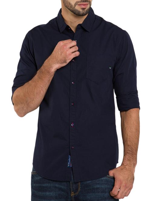 navy blue cotton casual shirt - 12754242 - Very Small Image - 1