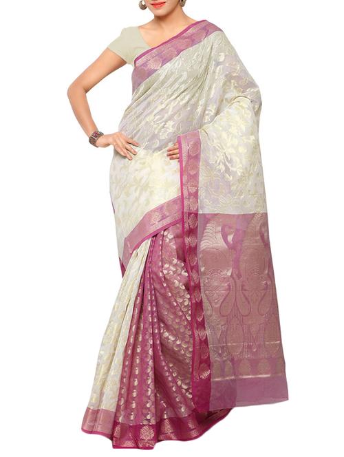 white color saree with blouse - 12754698 - Very Small Image - 1