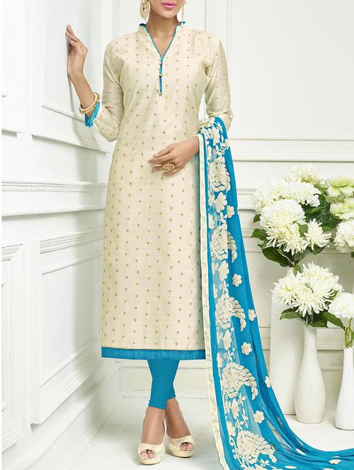 beige cotton blend churidaar dress material - 12755027 - Very Small Image - 1
