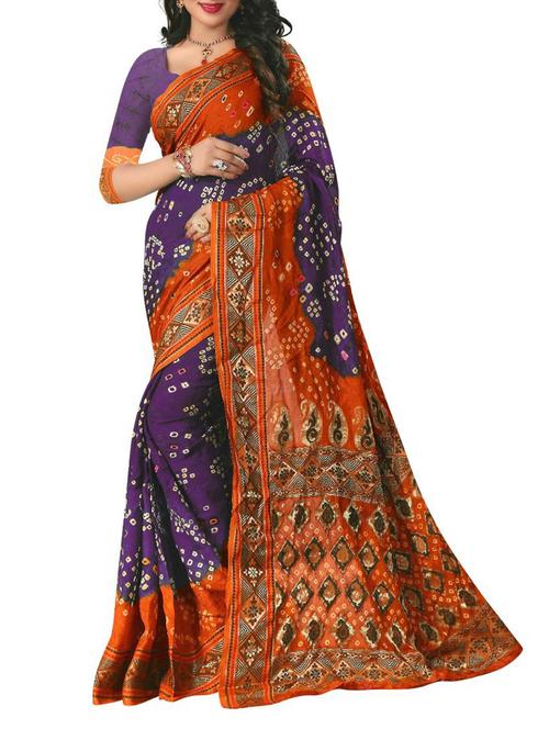 purple art silk bandhani saree with blouse - 12755158 - Very Small Image - 1