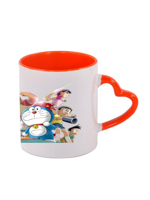 doraemon family orange heart handle white ceramic mug - 12755277 - Very Small Image - 1