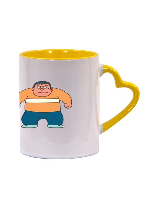 doraemon shizuka and nobita yellow heart handle white ceramic mug - 12755286 - Very Small Image - 1
