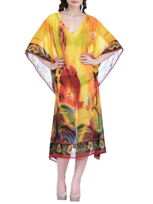 yellow relaxed fit printed kaftan midi dress - 12755852 - Very Small Image - 1