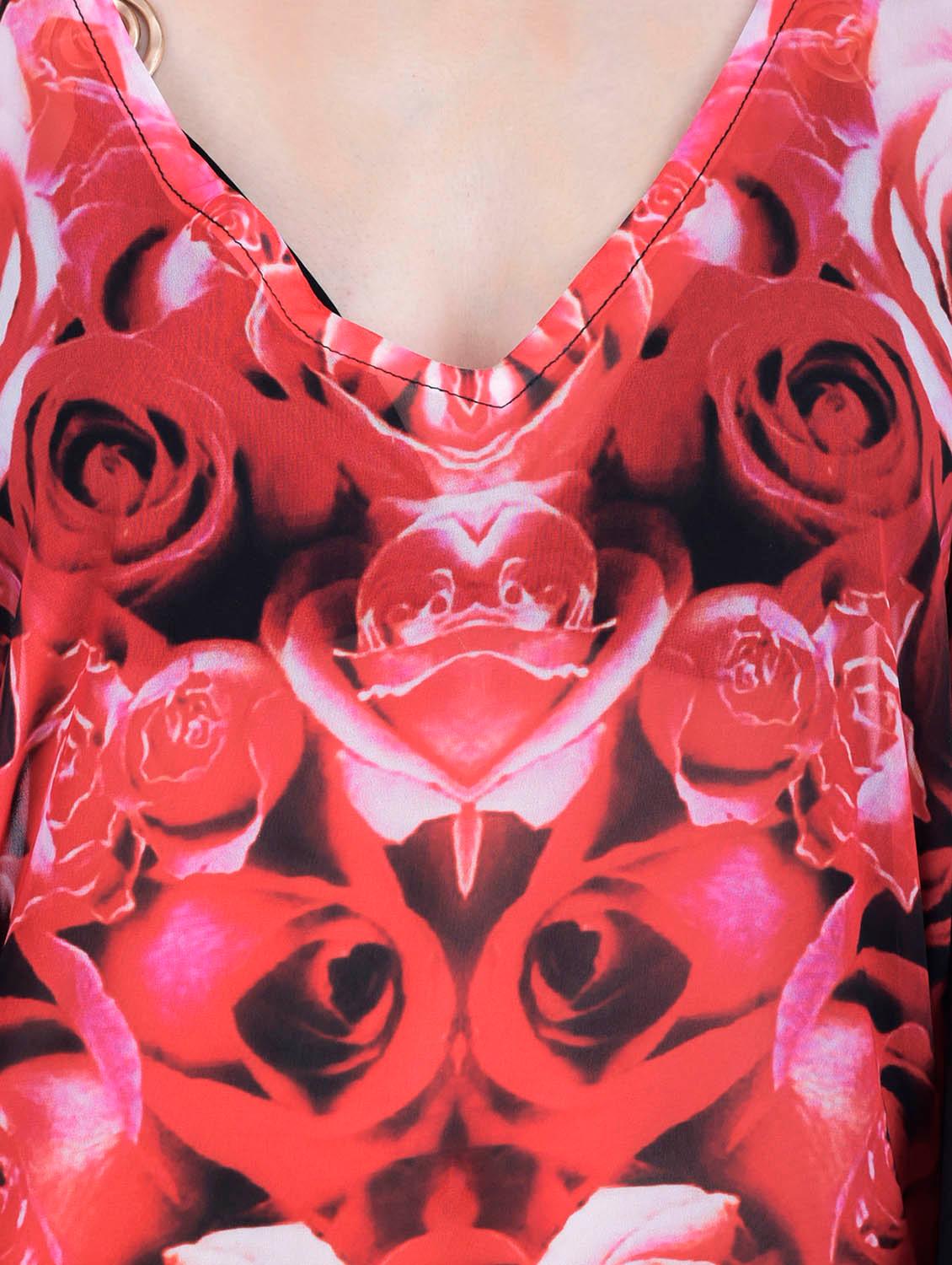 red relax fit sheer floral print kaftan dress - 12755858 - Zoom Image - 3