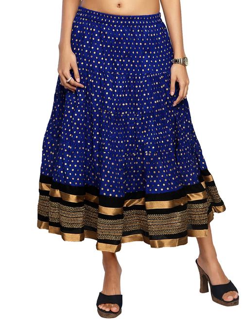 dark blue polka dots cotton skirt - 12757638 - Very Small Image - 1