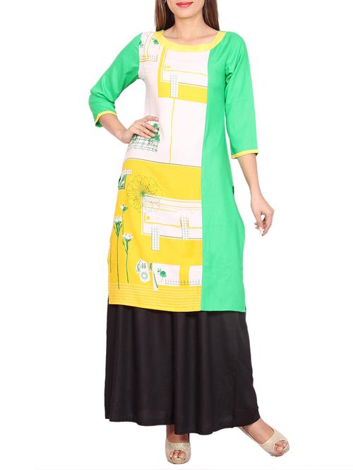 Green Rayon Straight Kurta - 12759678 - Very Small Image - 1