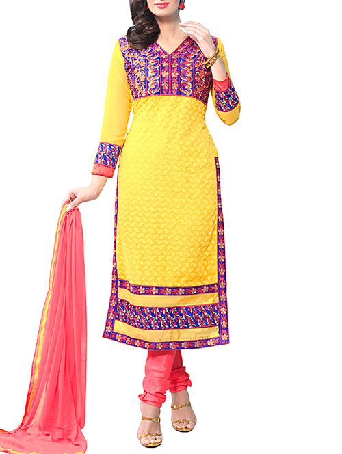 yellow georgette unstitched  salwar suit - 1276709 - Very Small Image - 1