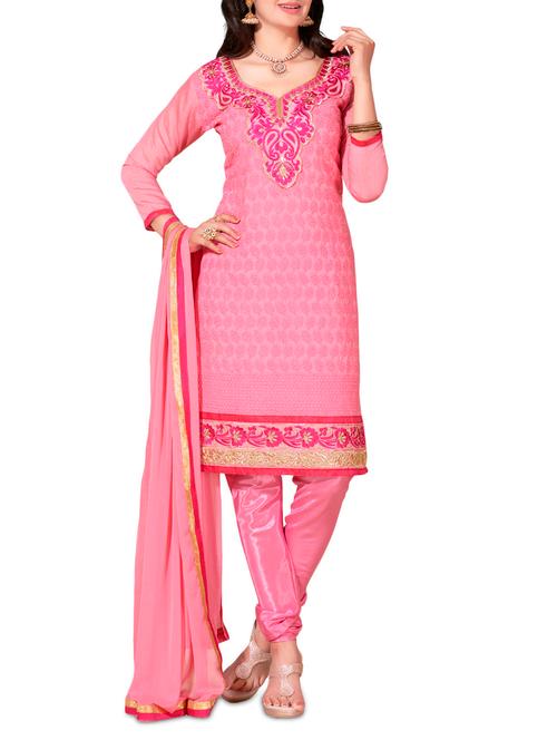 light pink unstitched embroidered suit set - 1276726 - Very Small Image - 1