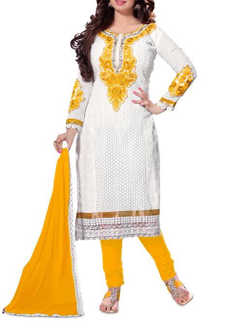 white unstitched embroidered suit set - 1276762 - Very Small Image - 1