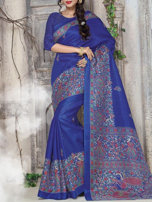 blue color printed saree with blouse - 12774005 - Very Small Image - 1