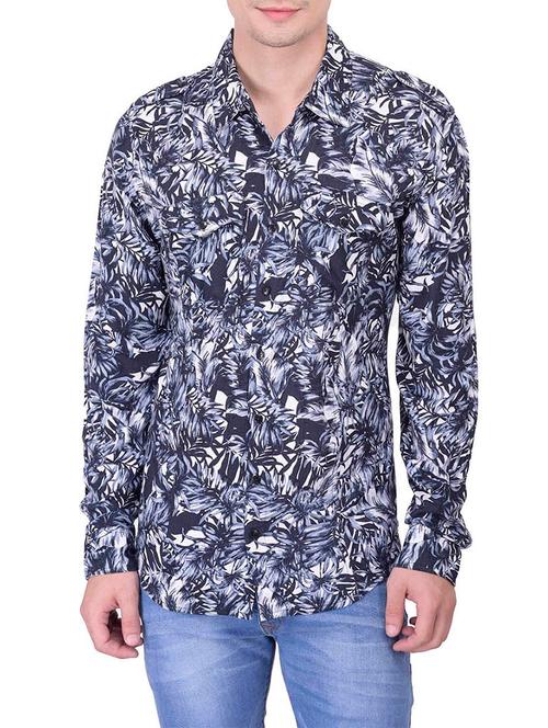 blue viscose printed casual shirt - 12776211 - Very Small Image - 1