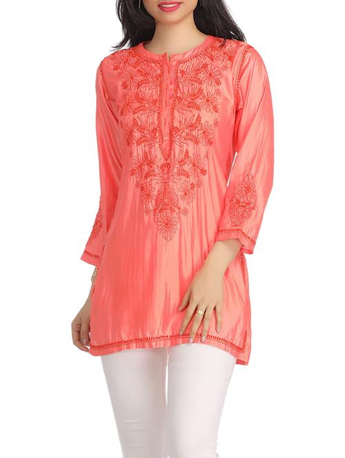 Orange solid embroidered tunic - 12776353 - Very Small Image - 1