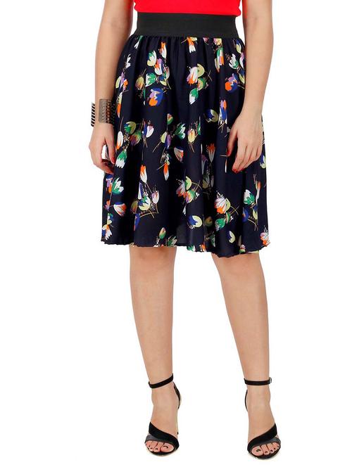 blue floral printed crepe skirt - 12778685 - Very Small Image - 1