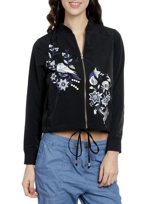 black embroidered polyester summer jacket - 12778769 - Very Small Image - 1
